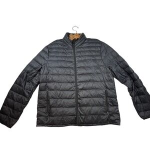 Heat keep Mens Black Packable Down Puffer Jacket Lightweight Full Zip XL